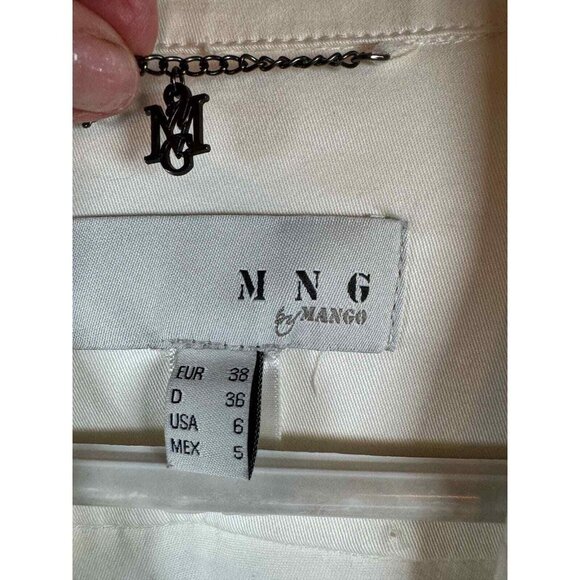 MNG by Mango Cotton Suit Jacket White Size 6 Blazer Cinched Waste Office Siren - Picture 6 of 11